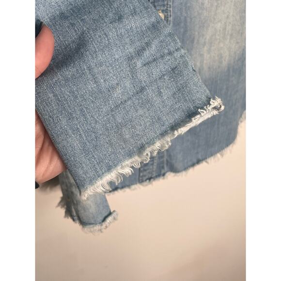 Etienne Marcel Embroidered Floral Button-Up Denim Shirt Blue Women's Size Small - Picture 6 of 13